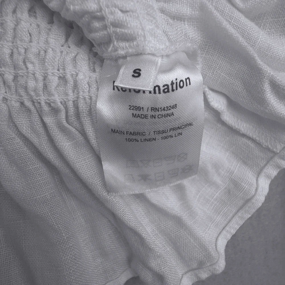 Reformation Oak Grove Linen Smocked Top Women Small White Peasant Puff Sleeve